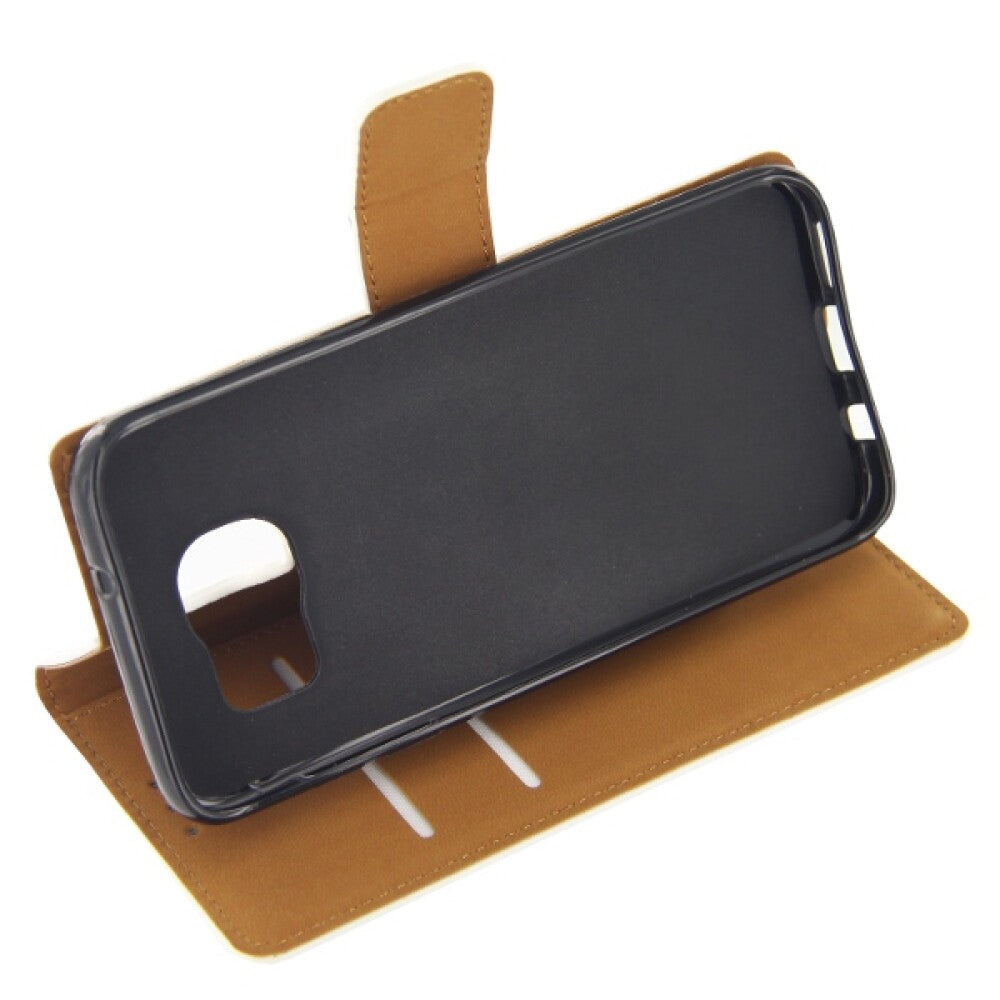 Slim Leder Book Case Handyhülle für Galaxy S7 Edge Weiß Schutz Tasche