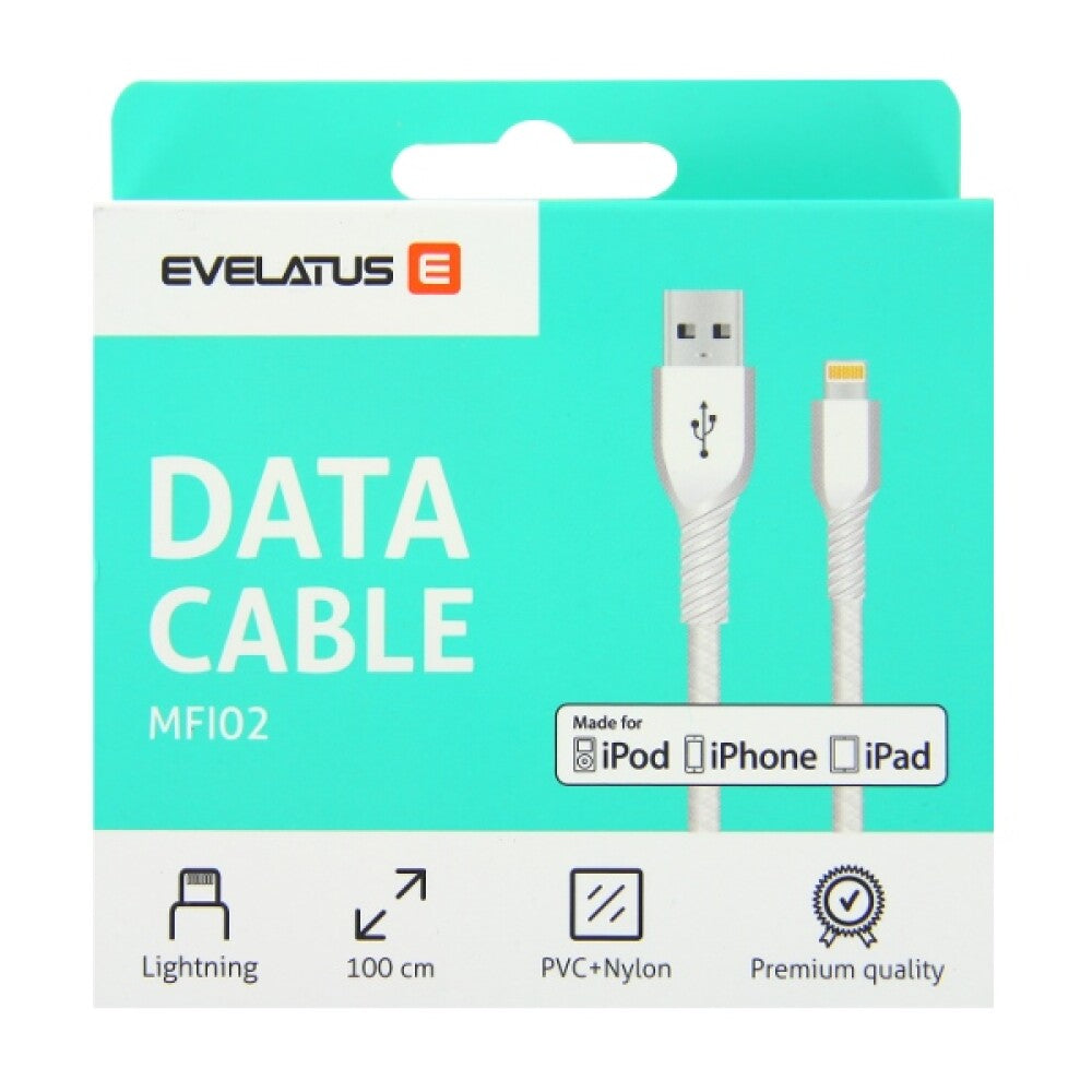 Original Evelatus Lightning-Datenkabel iPhone USB MFI zertifiziert Schwarz MFI02