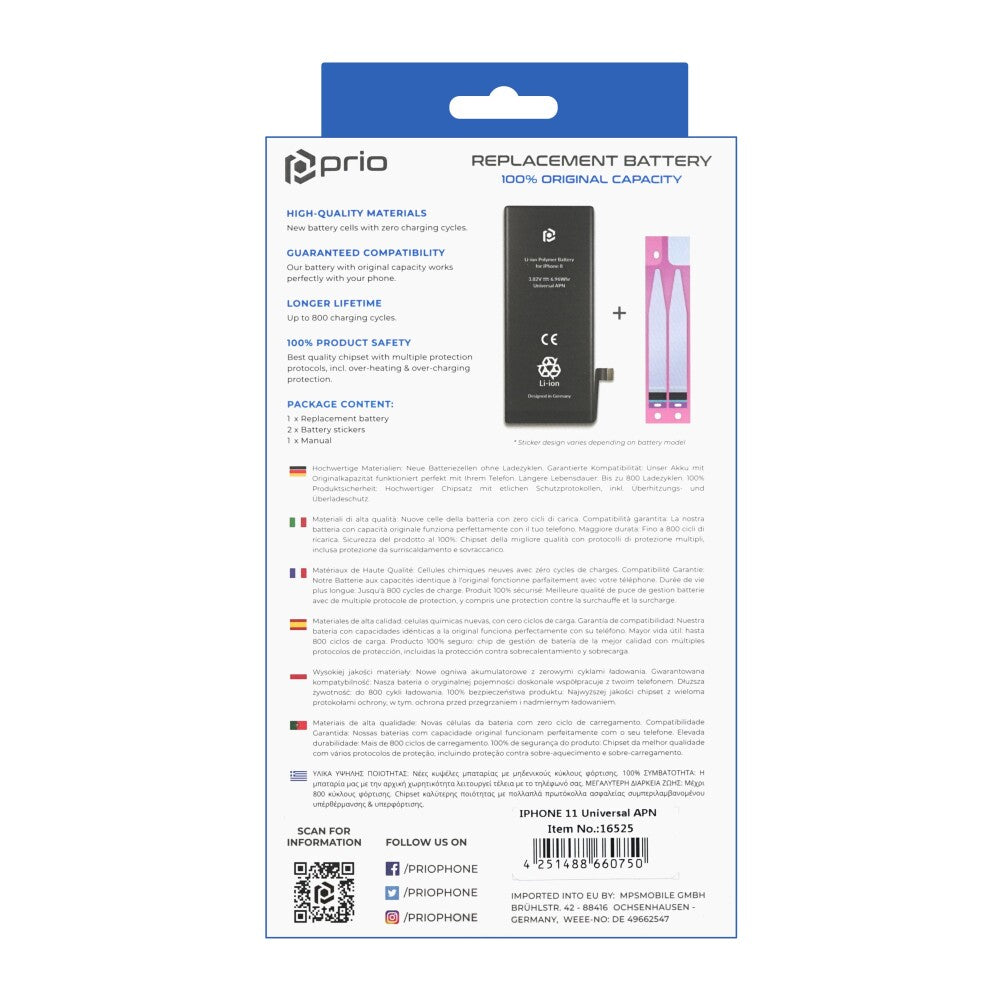 prio Batteriezelle für iPhone 11 (ohne Flex-Kabel)