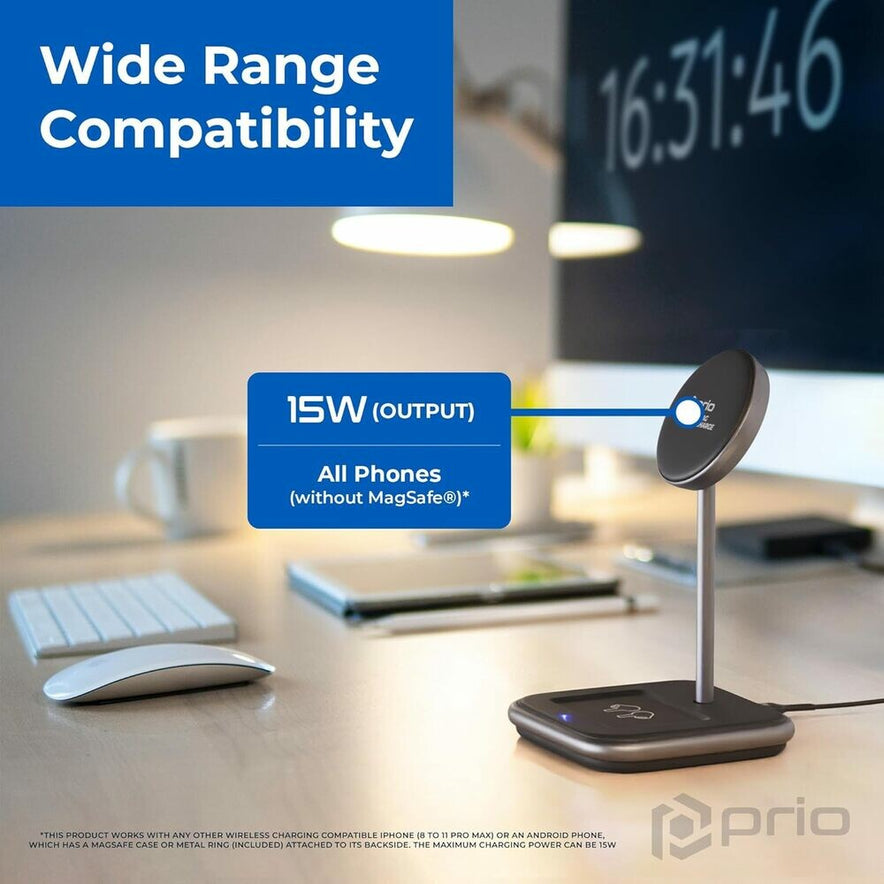 Prio 15W 2 in 1 Wireless Charger MAG (USB C) schwarz