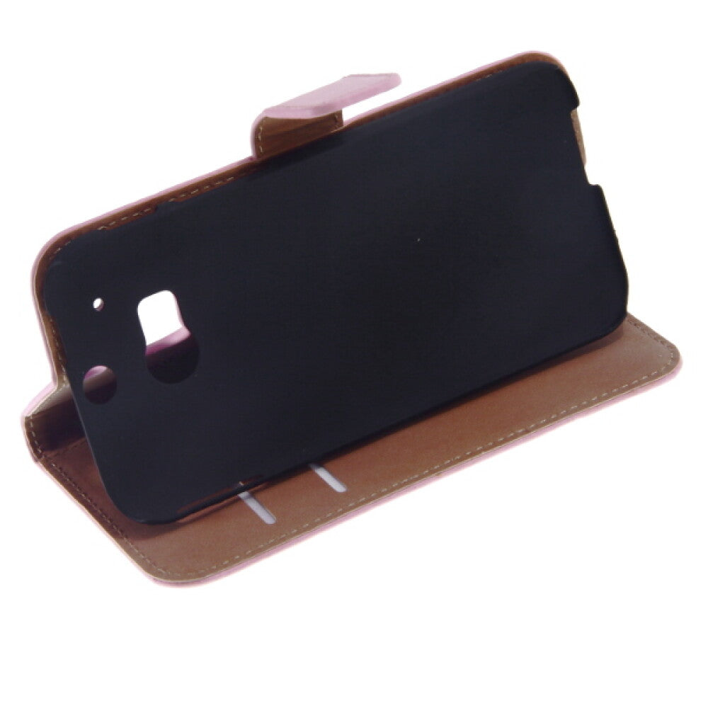 Book Case Handyhülle für HTC M8 Rosa Leder Schutz 4250710552788