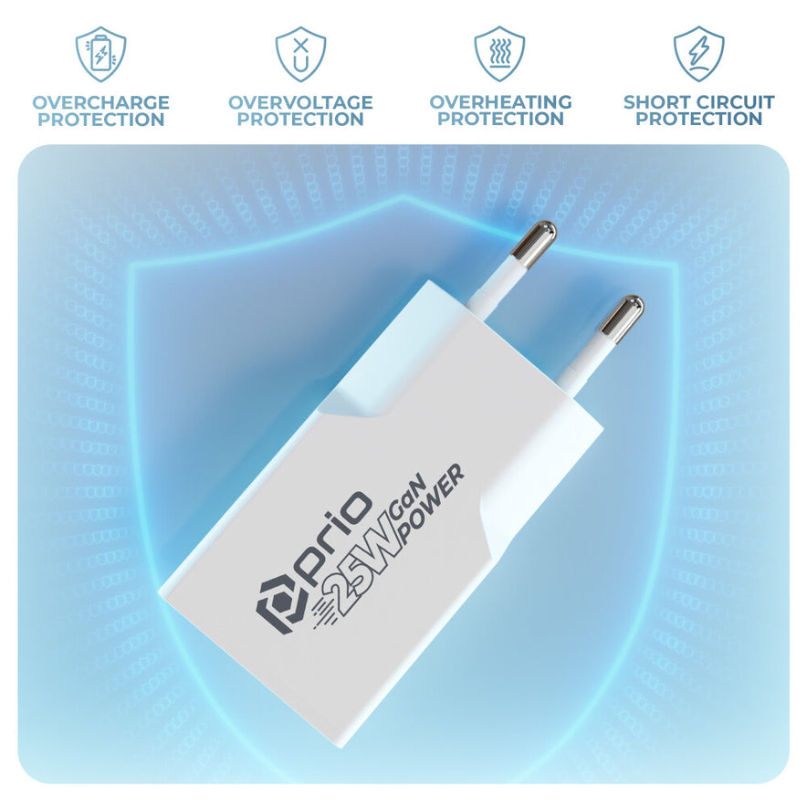 prio Ladegerät GaN POWER 25W PD PPS (USB C)+QC 3.0 (USB A) weiß