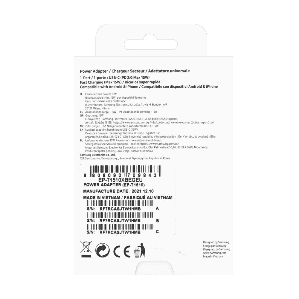 Original Samsung 15W Schnellladegerät für USB-C Netzteil Schwarz EP-T1510XBEGEU