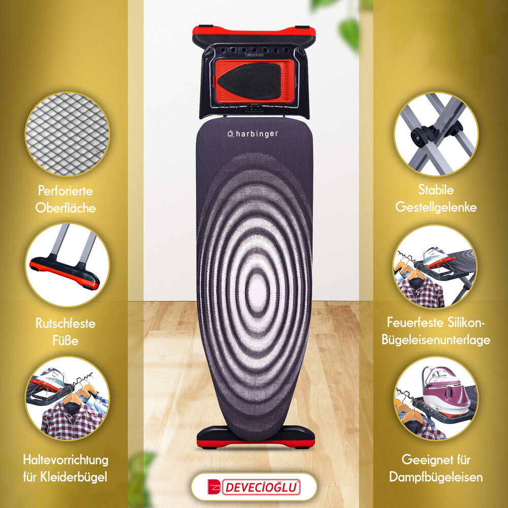 Bügelbrett, Bügeleisen Ablage, Bügelbrettbezug 46x127cm, Höhe 80-105cm, Schwarz