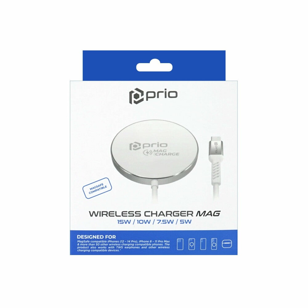prio 15W Wireless Charger MAG (USB C) silver