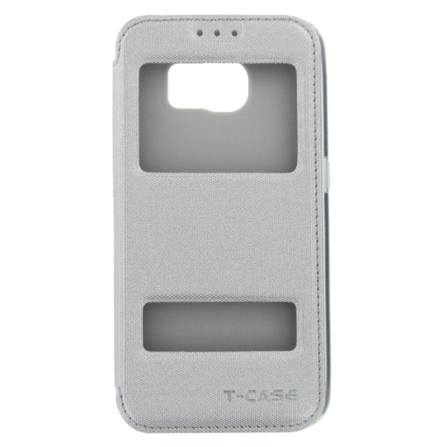 Flip Handyhülle für Samsung Galaxy S6 Grau Magnet Schutz Case