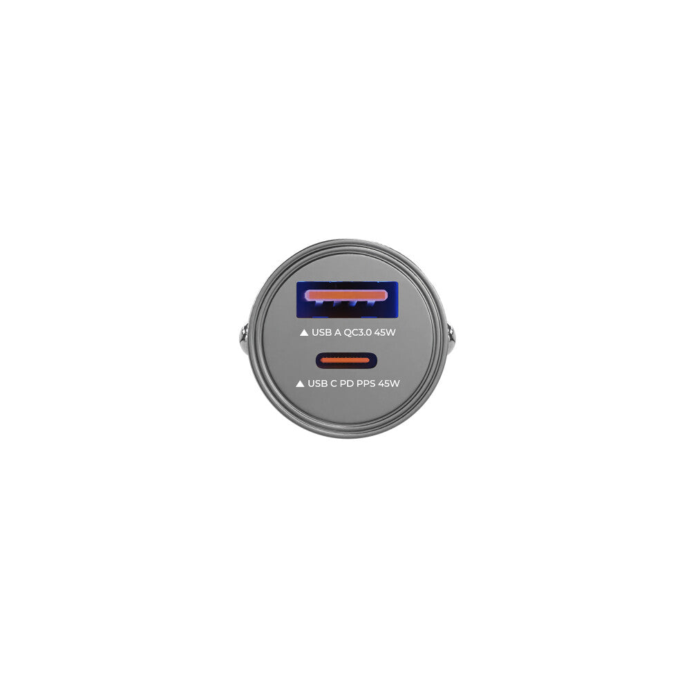 prio KFZ-Schnellladegerät 45W PD PPS (USB C) + 45W (USB A) silber