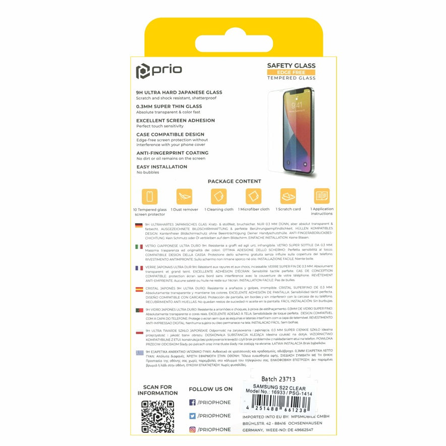 prio 10x Displayschutzglas für Samsung S22 transparent