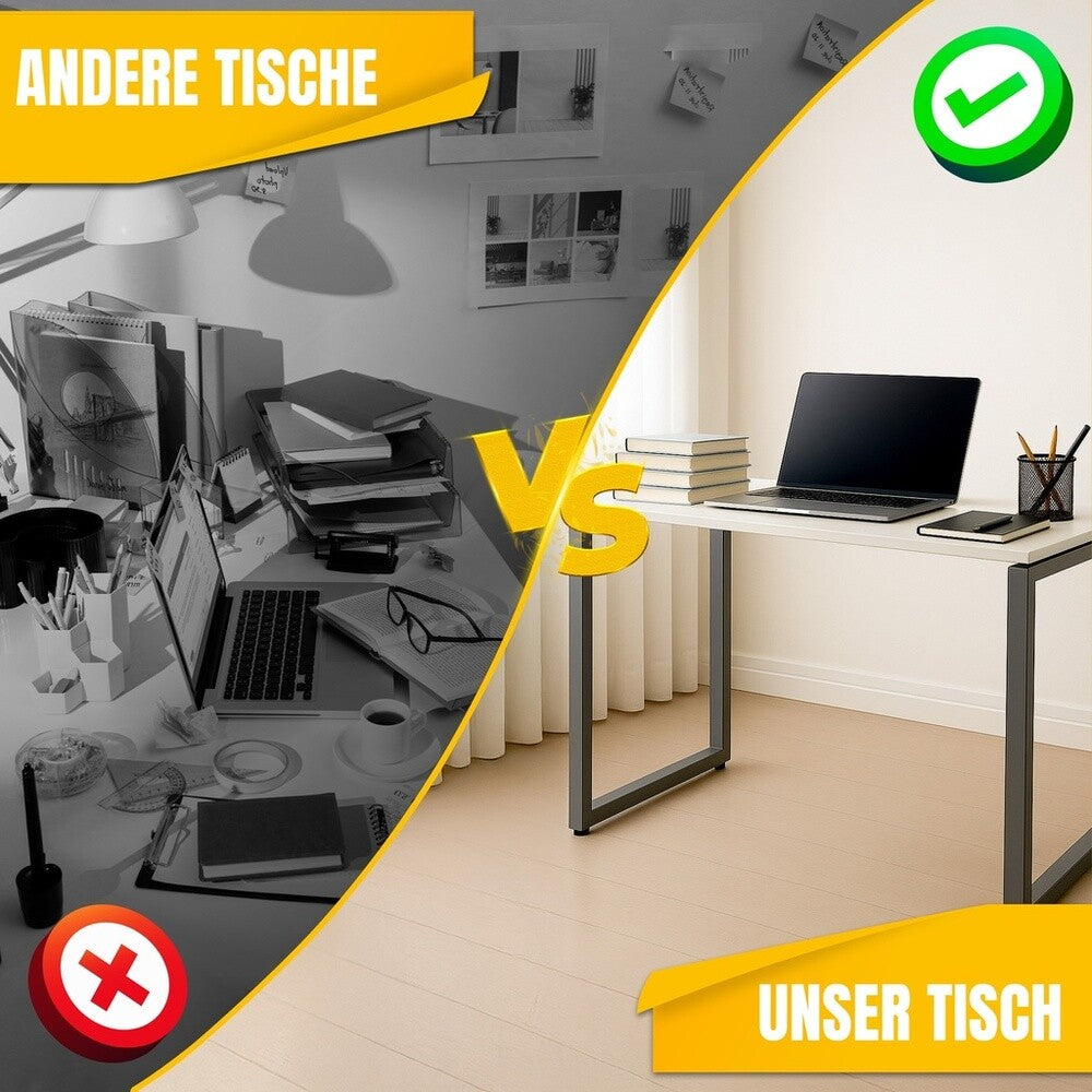 MMX METAL Schreibtisch aus Metall, Hellgrau farbene Platte und schwarzes Gestell, Computertisch, einfache Montage, 140 x 70 x 73