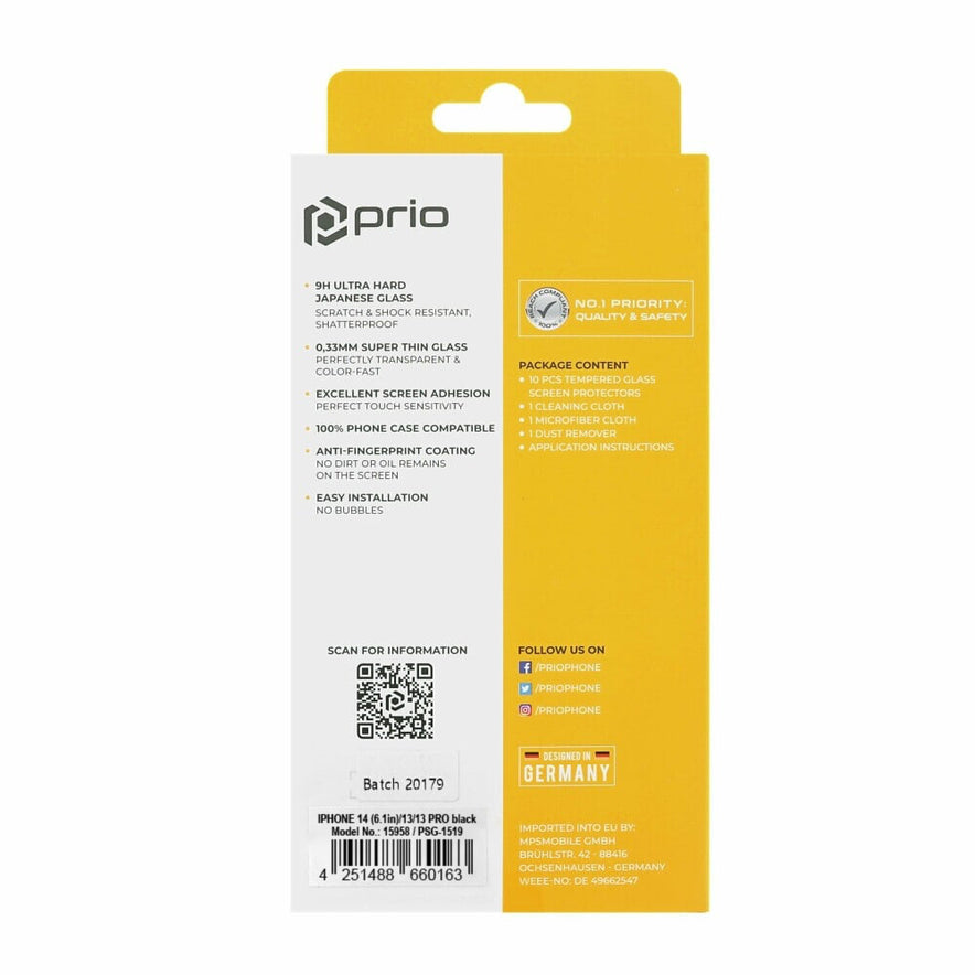 prio 10x 3D Displayschutzglas für iPhone 14/13/13 Pro schwarz