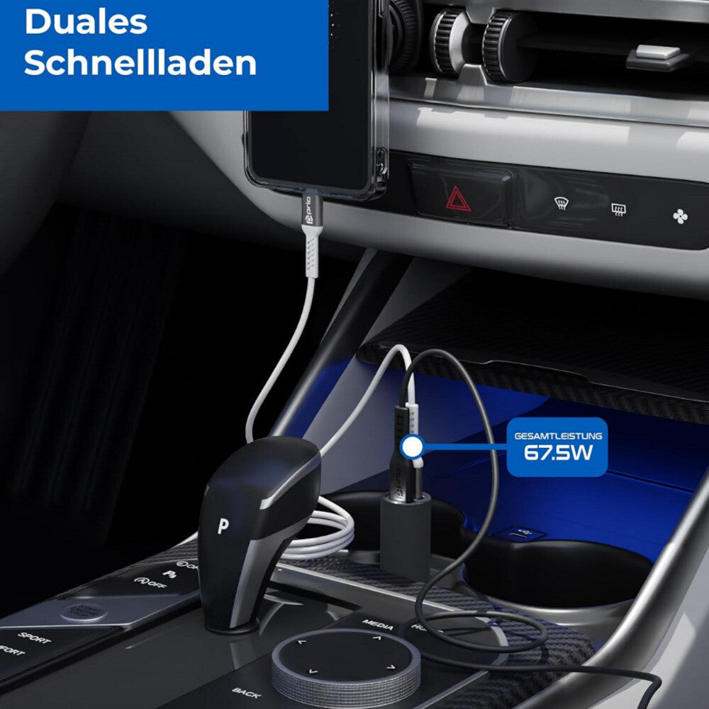 prio Fast Charge Autoladegerät 100W PD (USB C) + 22,5W (USB A) schwarz
