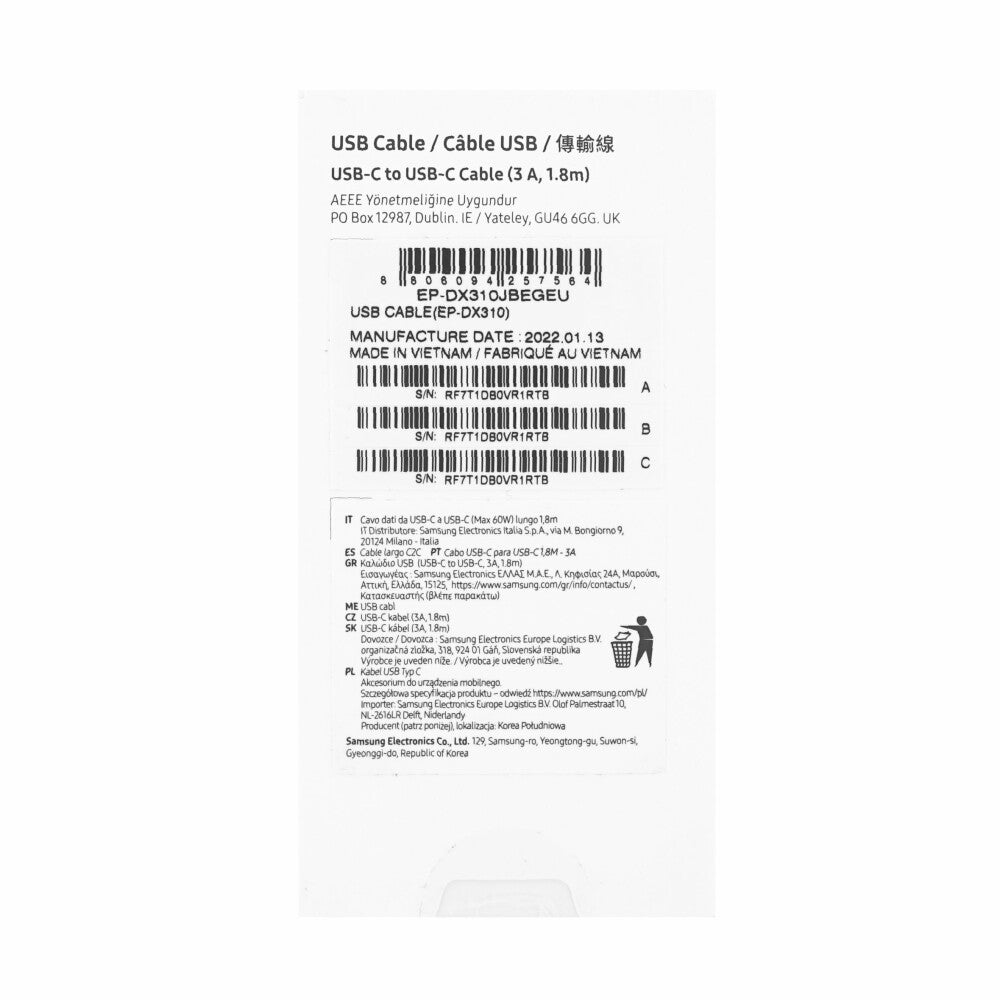 Samsung USB-C auf USB-C Kabel (3A) schwarz EP-DX310JBE