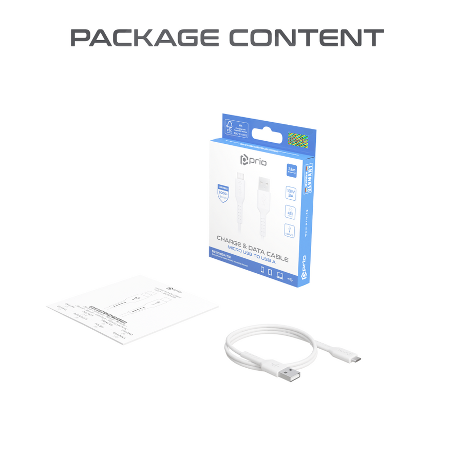 prio Lade & Sync Micro USB zu USB A Kabel 1.2m weiß
