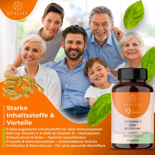 Qualiss® 3 Stück Vitamin C | Immunsystem stärken Erwachsene | Insgesamt 180 Kapseln