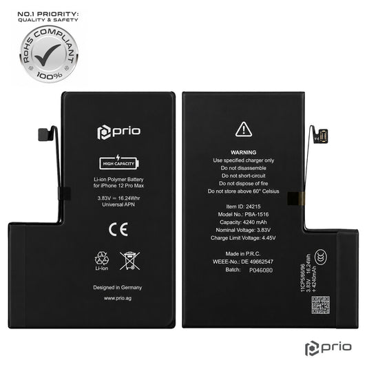 Prio Hochleistungsakku für iPhone 12 Pro Max (4240 mAh) - Universeller APN -