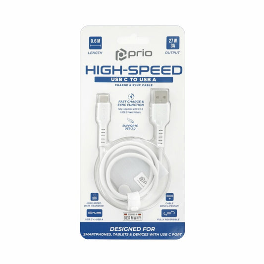 Prio High-Speed Charge & Sync USB C auf USB A Kabel 3A 0,6m weiß