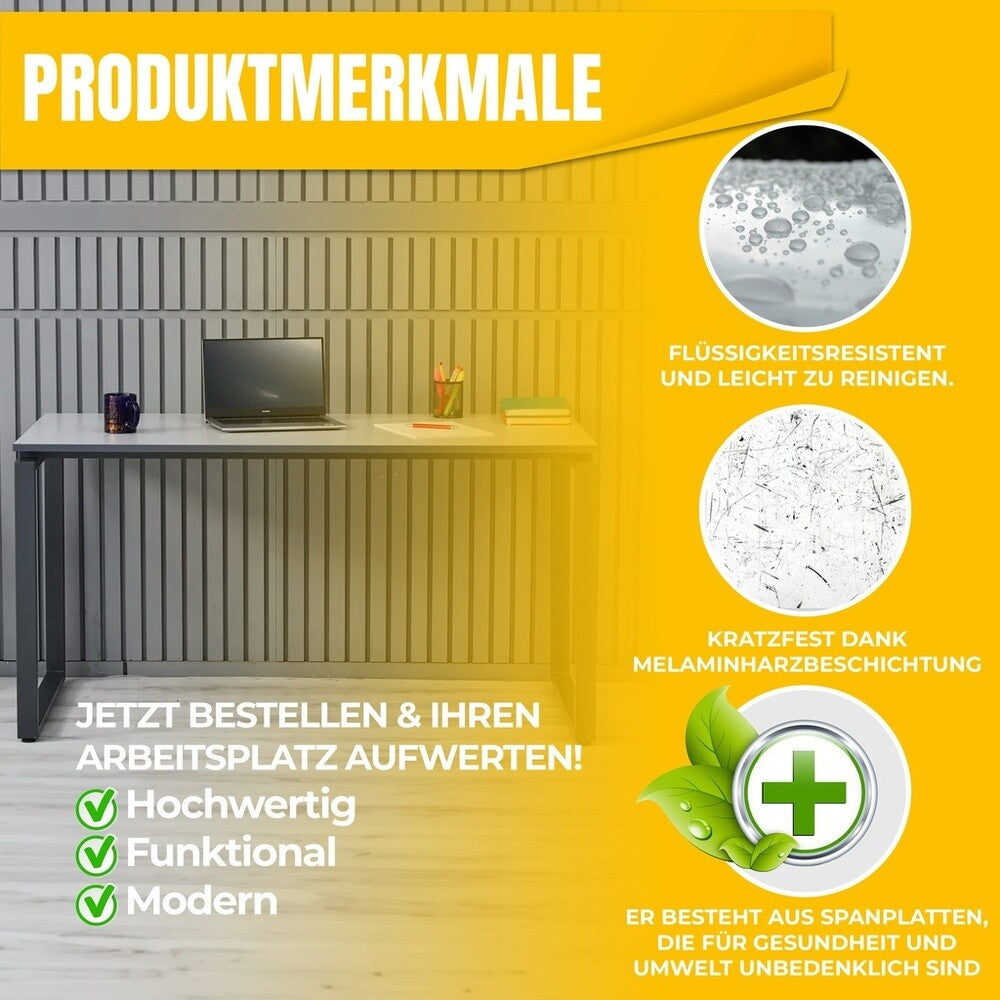 MMX METAL Schreibtisch aus Metall, Hellgrau farbene Platte und schwarzes Gestell, Computertisch, einfache Montage, 140 x 70 x 73