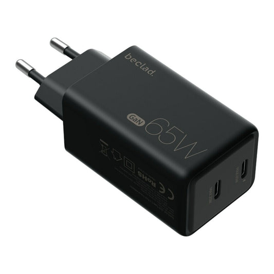 beclad. 65W Typ C 2-Port-Reiseadapter (C+C) SCHWARZ BE-PT765CBG-GR