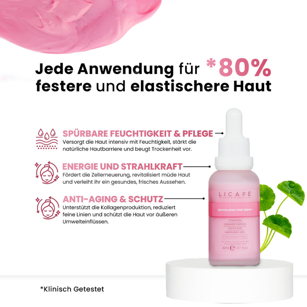 Licape | Feuchtigkeitsspendendes Serum 30 ml | B12 Rosa Serum | Anti-Aging Hauptbild