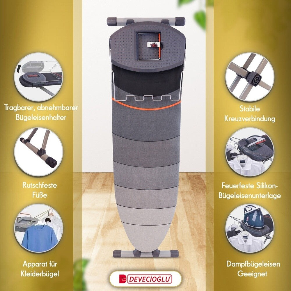 Bügelbrett, Bügeleisen Ablage, Bügelbrettbezug 43x150cm, Höhe 60-90cm, Grau