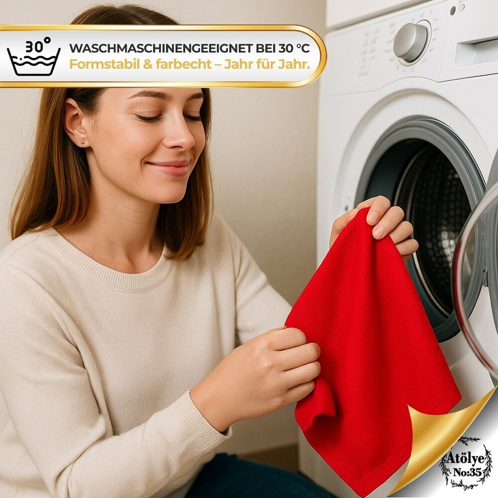 Tischsets Weihnachten, 4er Set Rot Gold Rentier-Stickerei, Abwaschbar 45x35 cm