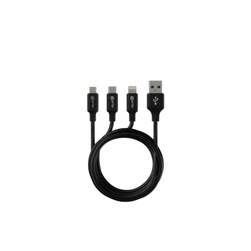 prio 3in1 Micro USB & USB C & Lightning zu USB A Kabel 3A 1,2m schwarz