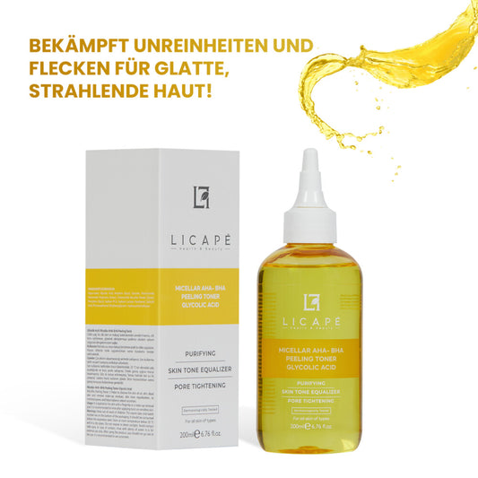 Peeling Gesichtswasser 200 ml - Mit Glycolsäure AHA-BHA & Tiefenreinigung