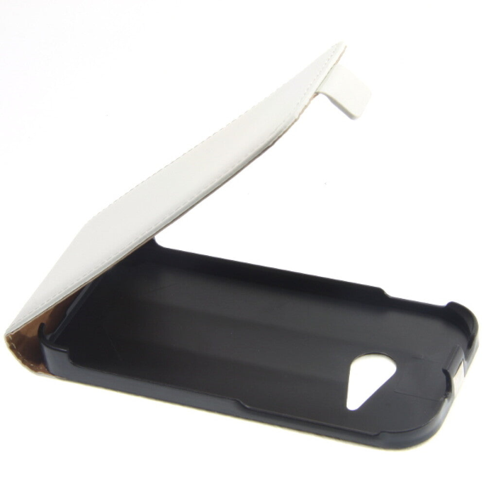 Slim Leder Flip Hülle für HTC M8 Mini Weiß Handy Schutzhülle Case 4250710553969