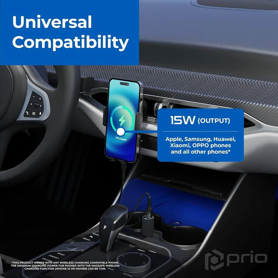 prio kabelloses KFZ-Schnellladegerät 15W (USB C) schwarz