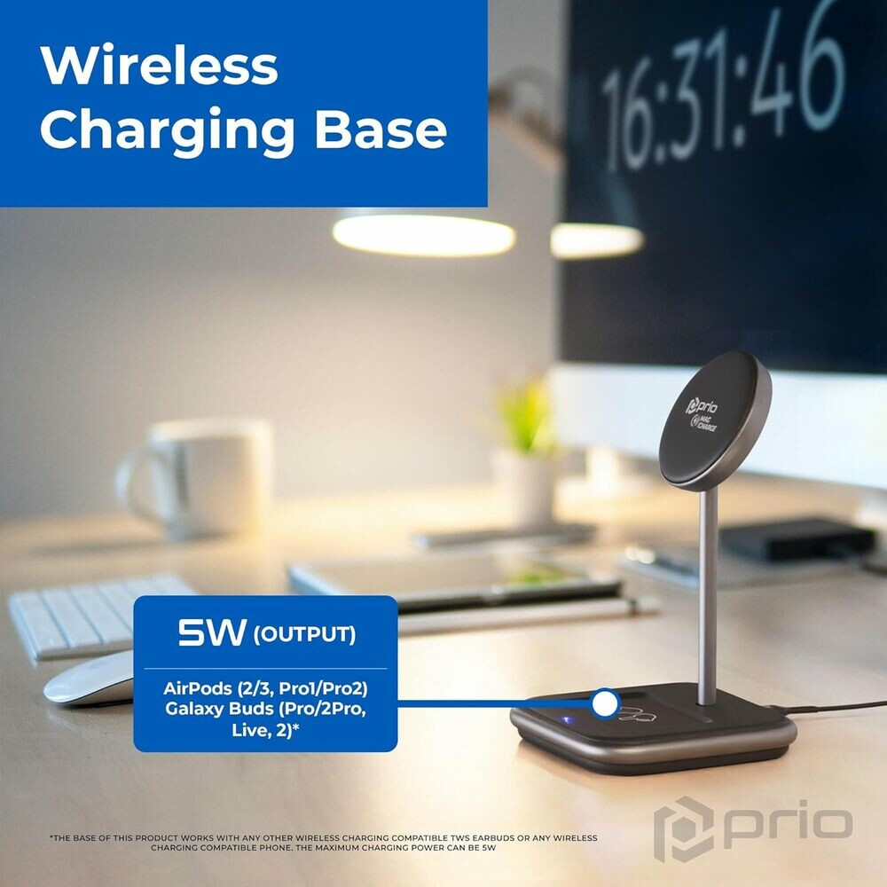 Prio 15W 2 in 1 Wireless Charger MAG (USB C) schwarz