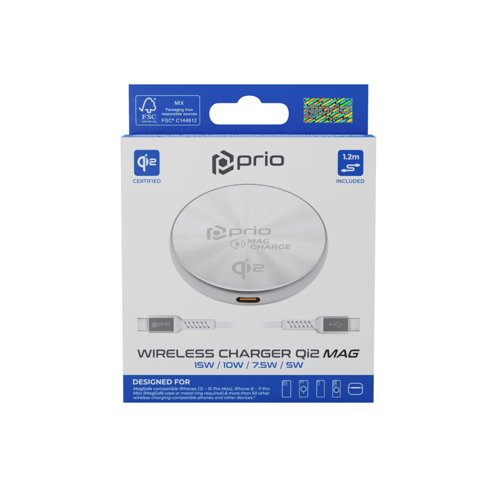 prio Magnetisches kabelloses Ladegerät MAG (USB C) silber