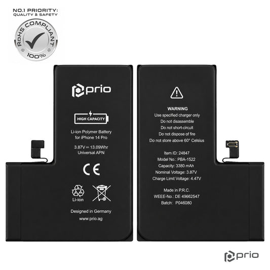 Prio Hochleistungsakku für iPhone 14 Pro (3380 mAh) - Universeller APN -