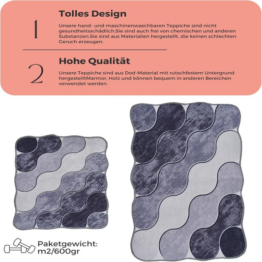 Miqna 2-tlg. rutschfestes Badteppich Set , waschbar (60x100 & 50x60 cm)