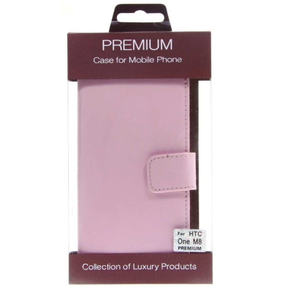 Book Case Handyhülle für HTC M8 Rosa Leder Schutz 4250710552788