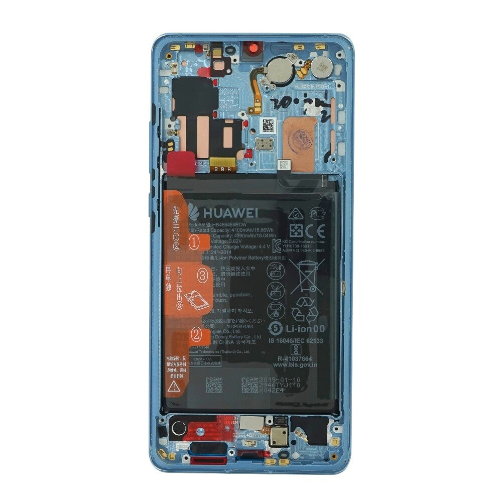 Original Display für Huawei P30 Pro LCD + Rahmen + Akku Aurora Blue 02352PGE