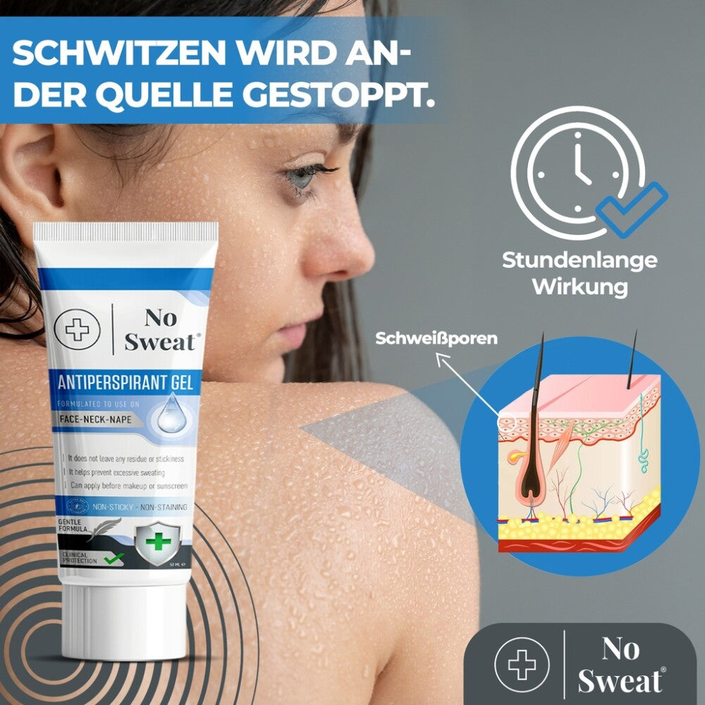 No Sweat Antitranspirant Gel 50 ml – Stark gegen Schwitzen im Gesicht, Hals, Nacken x2