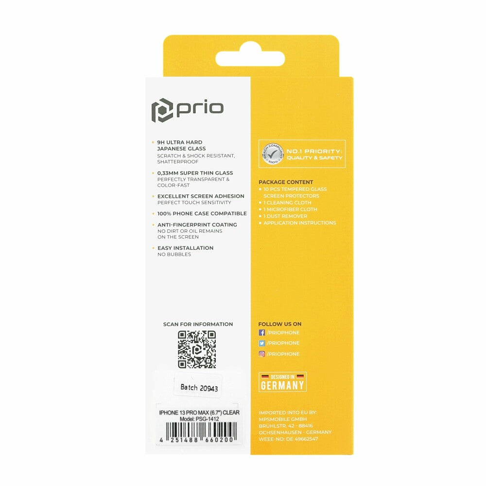 prio 10x Displayschutzglas für iPhone 14 Plus/13 Pro Max transparent