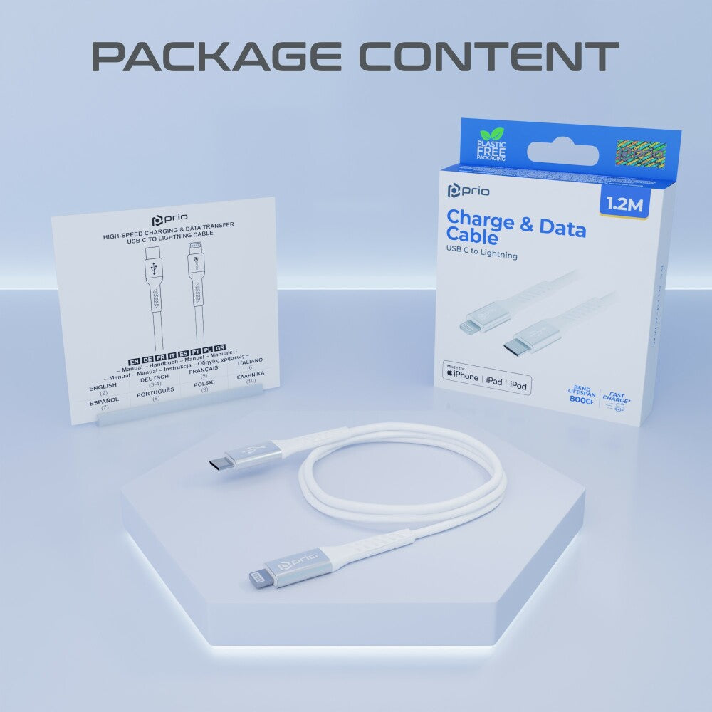 Prio Lade- Charge & Sync USB C auf Lightning Mfi -zertifiziert 1,2 m weiß