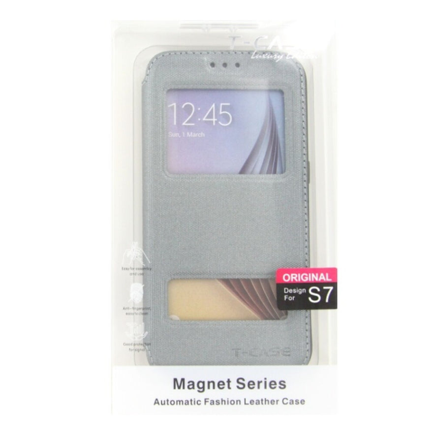 Lux Magnet Flip Handyhülle für Samsung Galaxy S7 grau Schutz Tasche