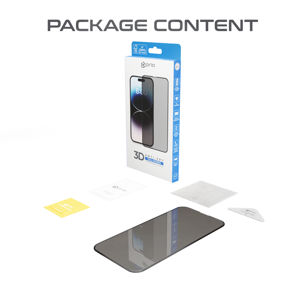 Prio 3D Anti-Spy Panzerglas für iPhone 15 Plus (6,7 Zoll) schwarz