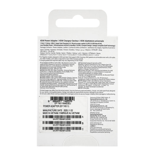 Samsung 45W USB-C Power Adapter (ohne Kabel) weiß EP-T4511NWE