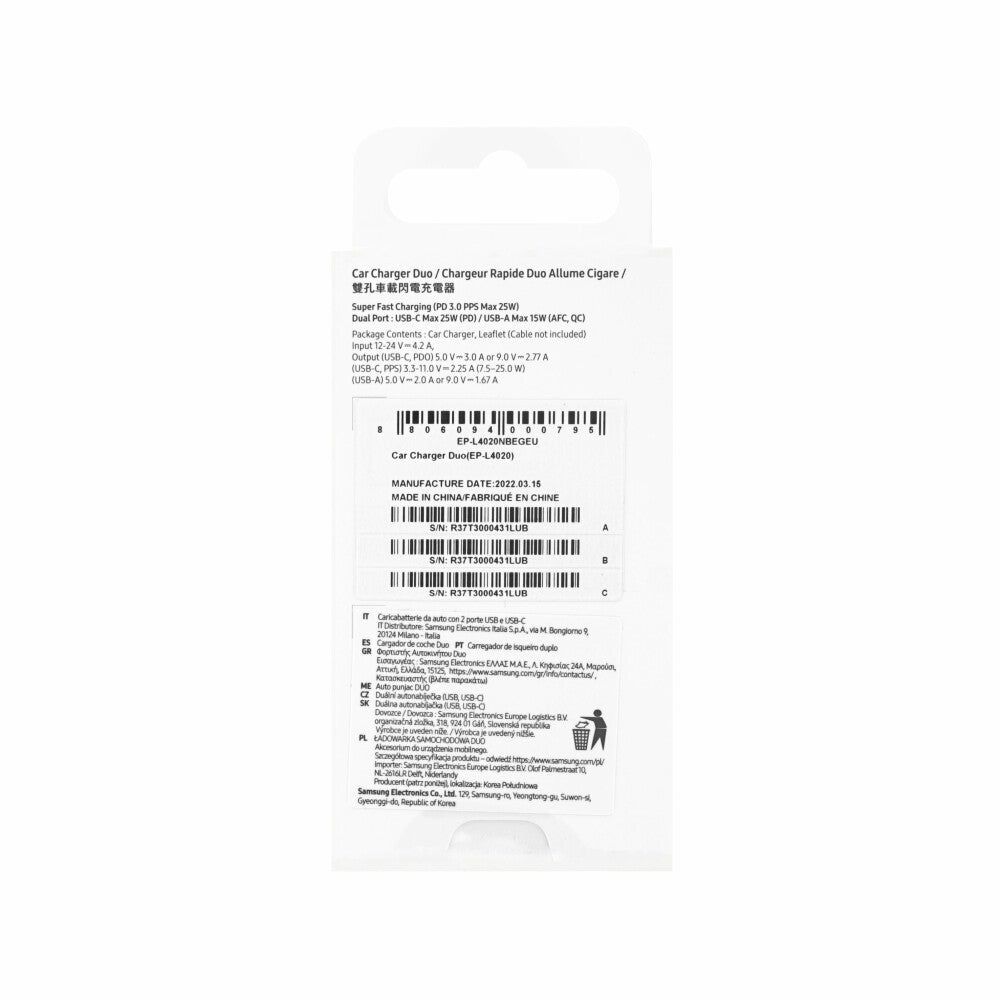 Samsung Duo 40W Autoladegerät schwarz EP-L4020NBE