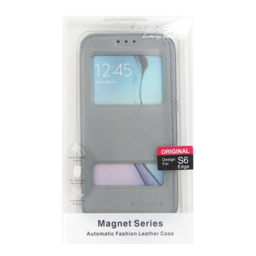 Lux Magnet Flip Handyhülle für Samsung S6 Edge grau Schutzhülle Tasche