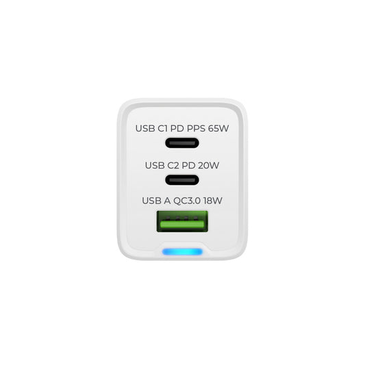 prio Wandladegerät GaN Power 65W PD PPS (USB C) + QC 3.0 (USB A) weiß