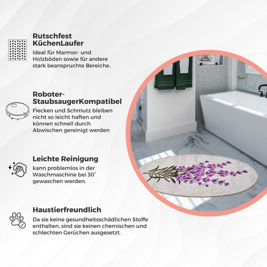 Miqna 2-teiliges Badteppich Set Lavendel Motiv Oval 60x100cm & 50x60cm Hauptbild