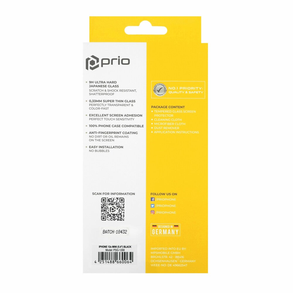 prio 3D Displayschutzglas für iPhone 13 mini schwarz