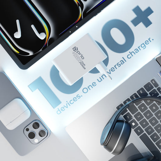 prio Wandladegerät GaN Power 100W PD PPS (USB-C) + QC 3.0 (USB-A) weiß