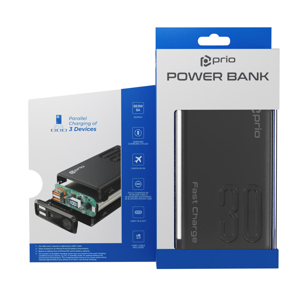 prio Fast Charge (22.5W SCP/ 18W PD / QC3.0) Powerbank 30.000mAh schwarz