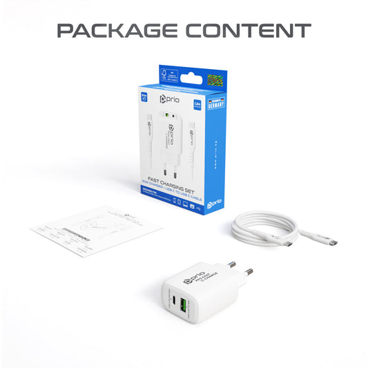 prio Lade- und Set (30W Ladegerät + USB C - USB C Kabel) weiß