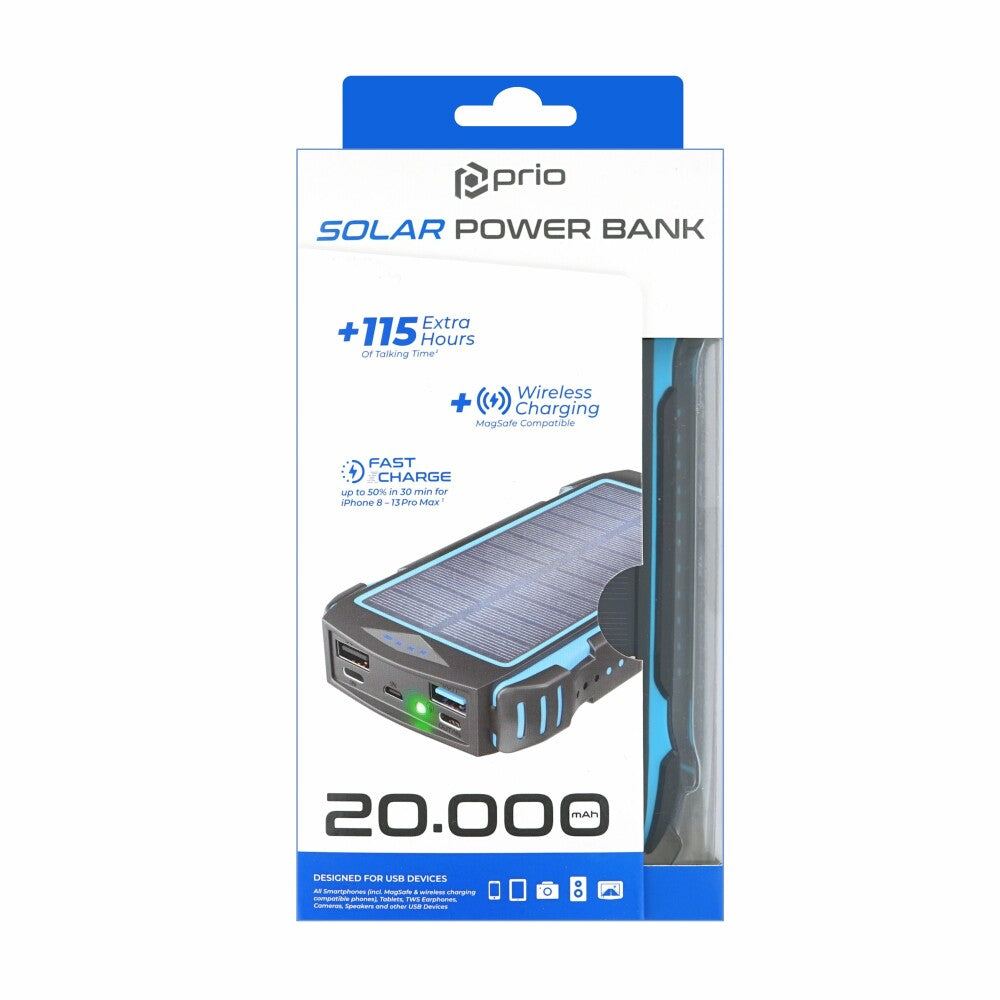 prio Solar Fast Charge Power Bank 20.000mAh (22.5W SCP/ 20W PD / 18W QC3.0) schwarz